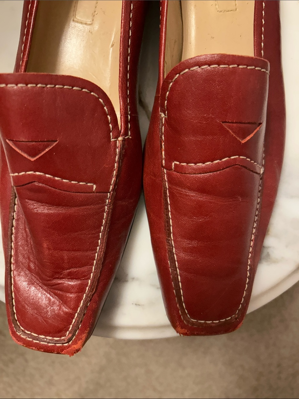 Women's Red Leather Slip-On Loafers. 10 - Picture 6 of 7